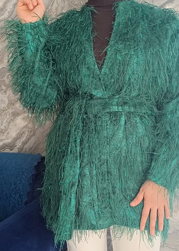 Yeşil Parlak Kısa kemerli ceket. - Görsel 5