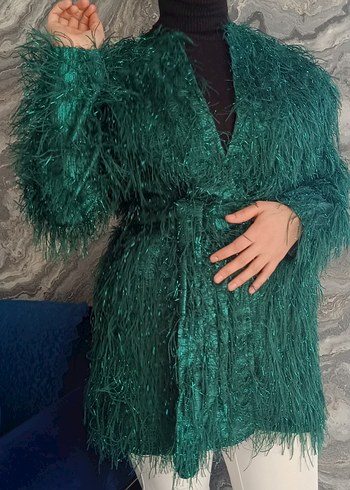 Yeşil Parlak Kısa kemerli ceket. - Görsel 4