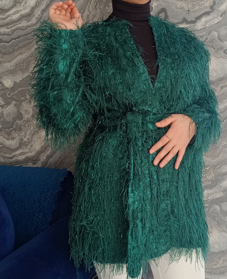 Yeşil Parlak Kısa kemerli ceket. - Görsel 2