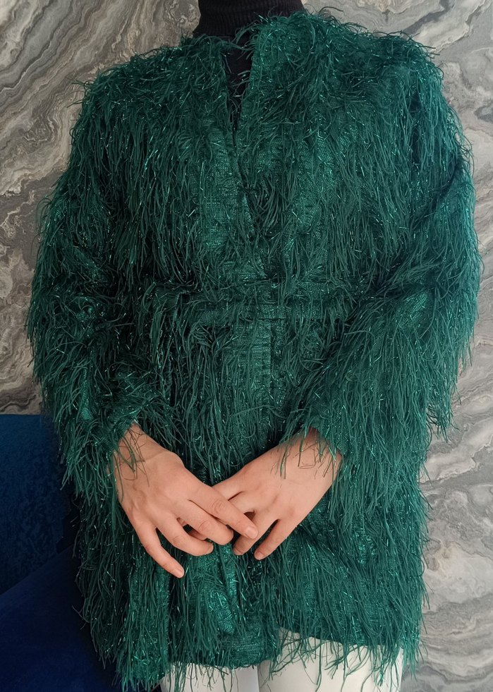 Yeşil Parlak Kısa kemerli ceket. - Görsel 3