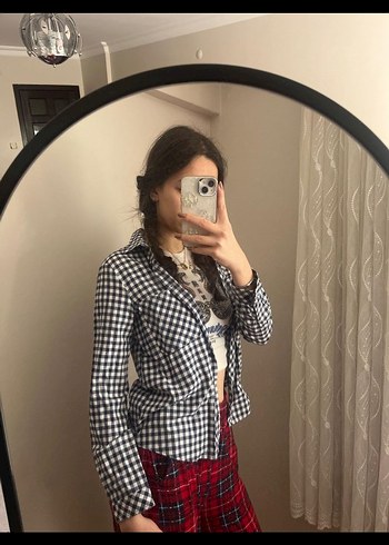 m Beden Düğmeli Gri Kadın Gömlek