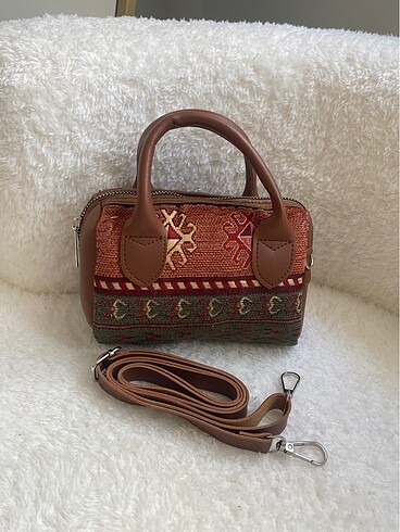 Beden kahverengi Renk Kadın Etnik Kilim Desen Küçük Boy Çanta