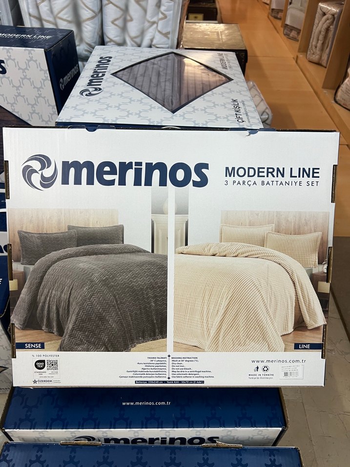 Merinos Modern Line Gri Çift Kişilik Battaniye Seti - Görsel 2
