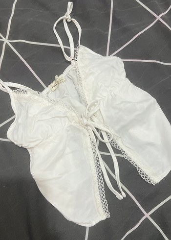 Beyaz Dantel Detaylı İp Askılı Büstiyer - Görsel 2