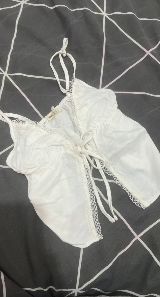 Beyaz Dantel Detaylı İp Askılı Büstiyer - Görsel 2