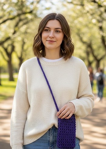 Mor Örgü Telefon Çantası - Görsel 3