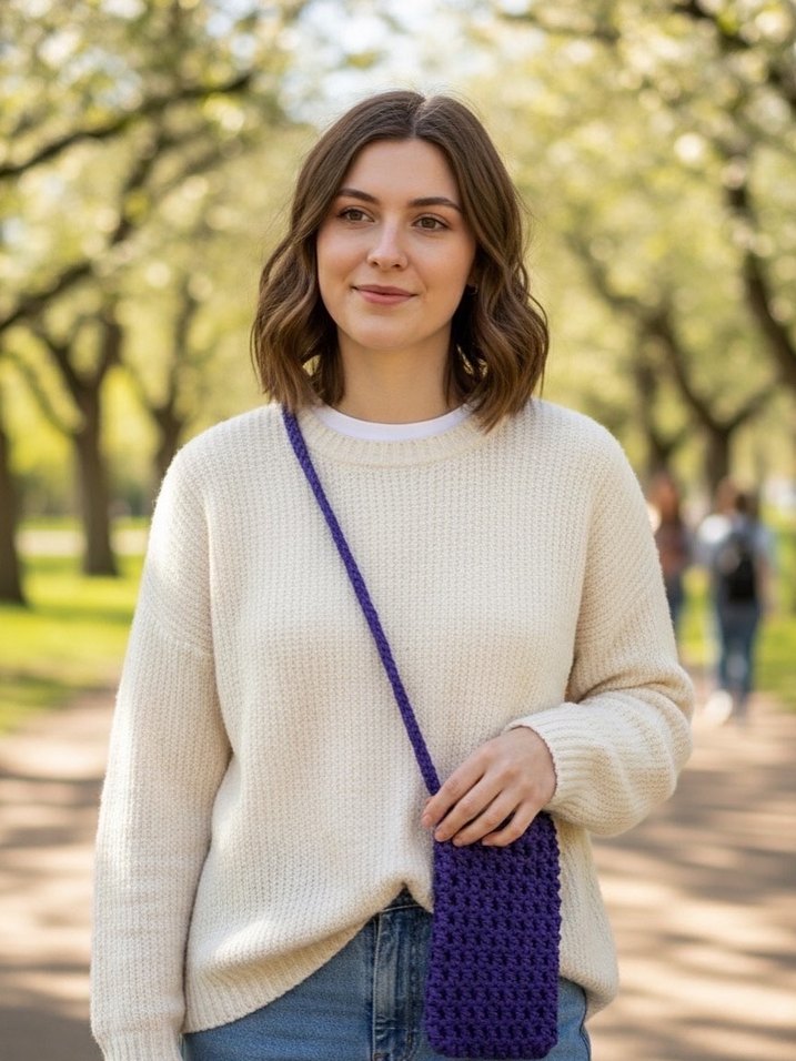 Mor Örgü Telefon Çantası - Görsel 3