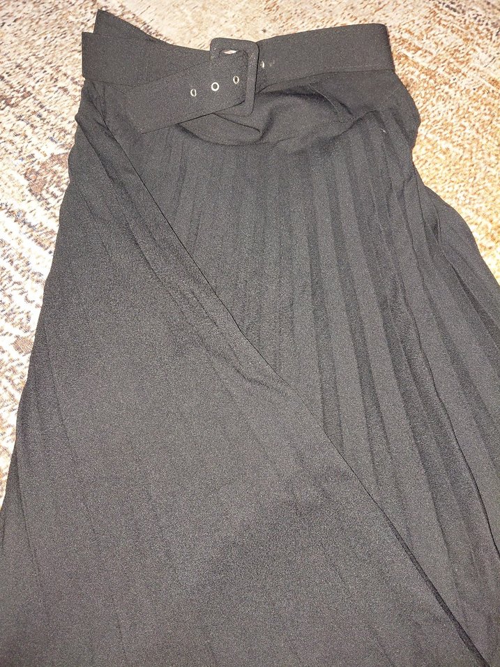 Gri Siyah Pilili Midi Etek - Görsel 2