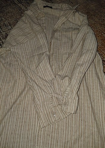 Bej Keten Uzun Kollu Gömlek - Görsel 3