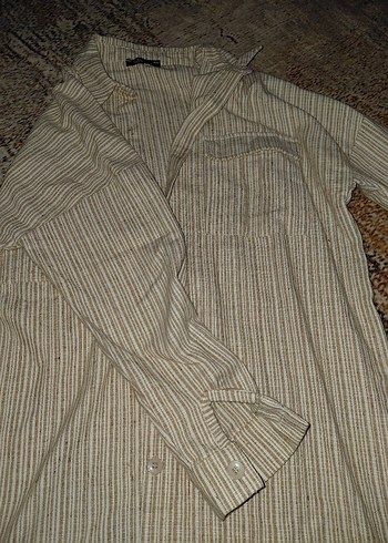 Bej Keten Uzun Kollu Gömlek - Görsel 2