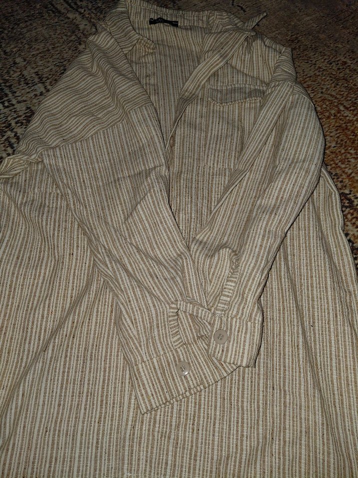 Bej Keten Uzun Kollu Gömlek - Görsel 3