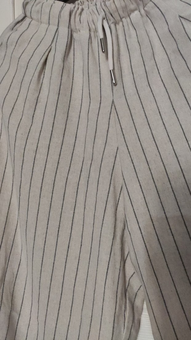 Bej Kadın Keten Bol Kesim Pantolon - Görsel 3