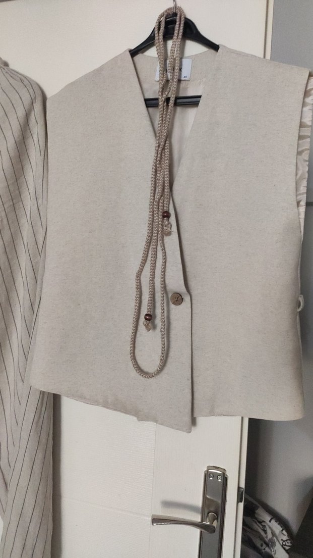 Bej Kadın Keten Bol Kesim Pantolon - Görsel 4