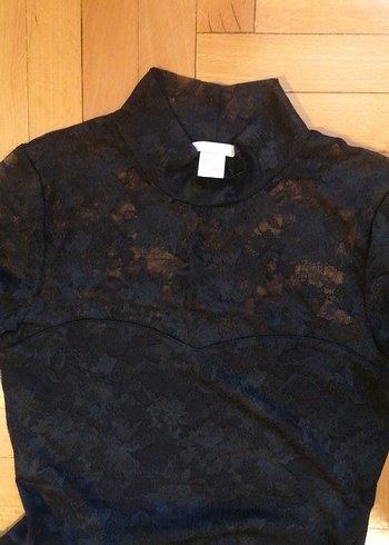 s Beden Siyah Uzun Kollu Dantel Bodysuit