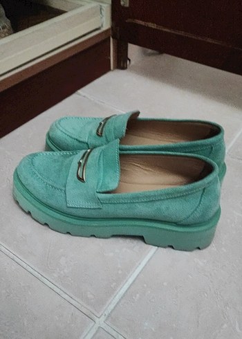 Turkuaz Süet Kadın Platform Topuklu Loafer - Görsel 5