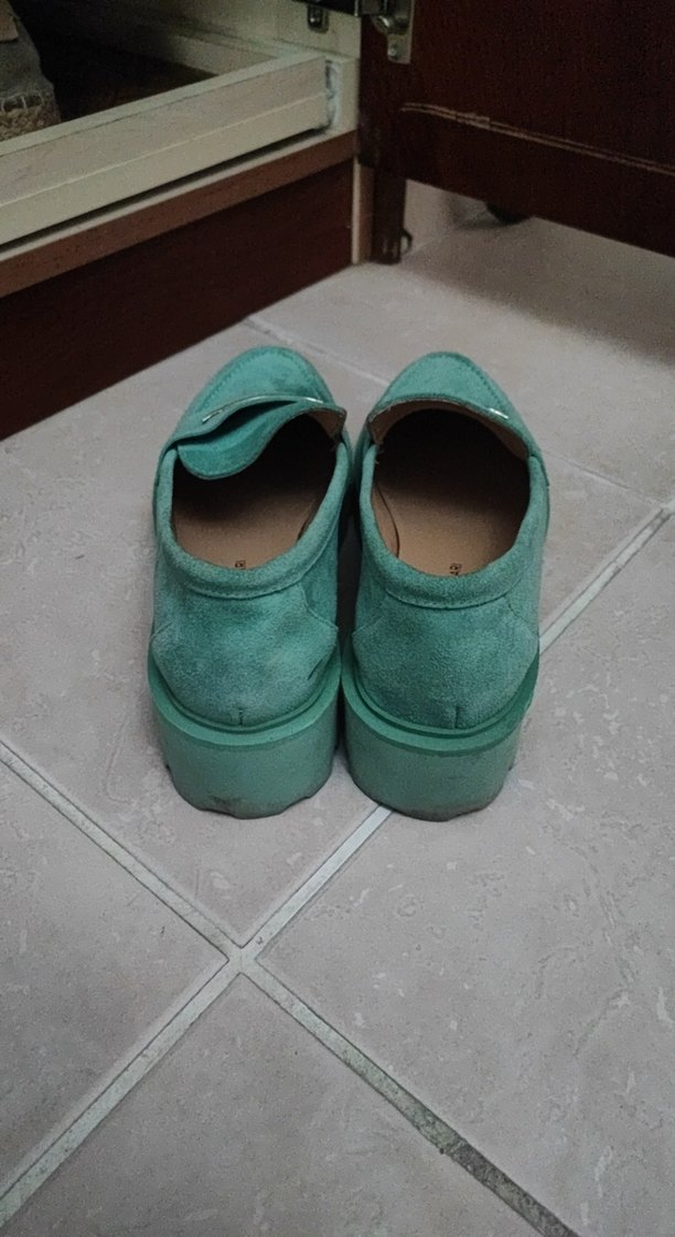 Turkuaz Süet Kadın Platform Topuklu Loafer - Görsel 4