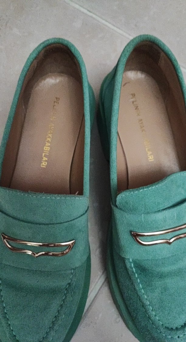 Turkuaz Süet Kadın Platform Topuklu Loafer - Görsel 3