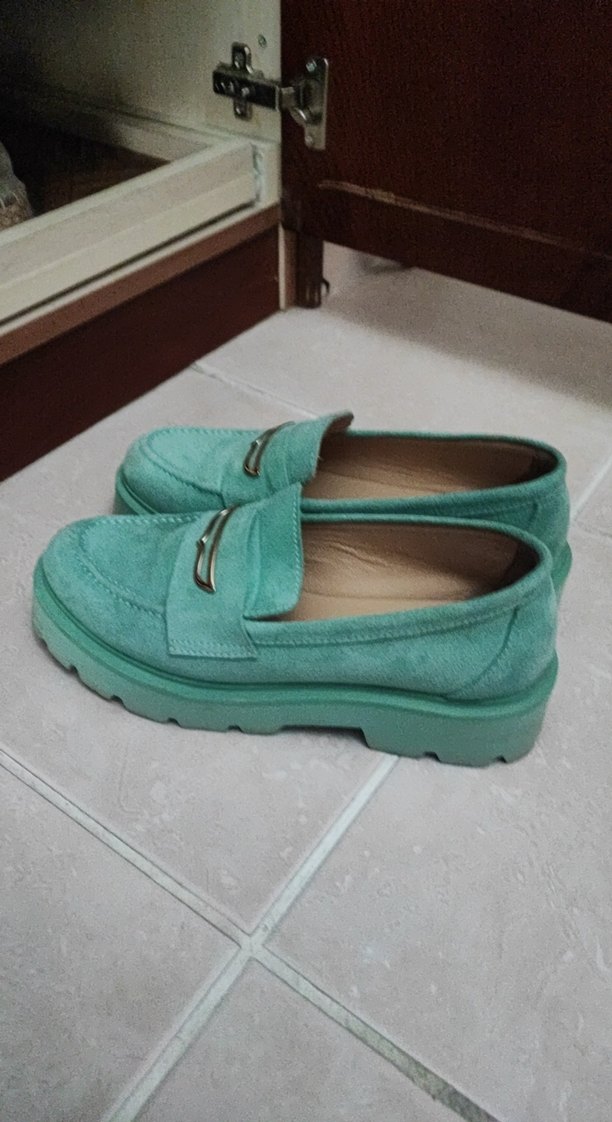 Turkuaz Süet Kadın Platform Topuklu Loafer - Görsel 5