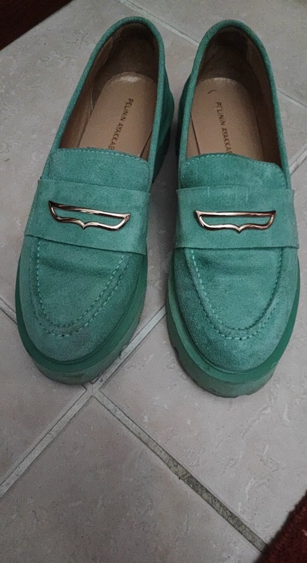 Turkuaz Süet Kadın Platform Topuklu Loafer - Görsel 2