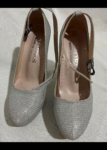 Gri Simli yüksek platform topuklu Kadın Abiye Ayakkabı - Görsel 2