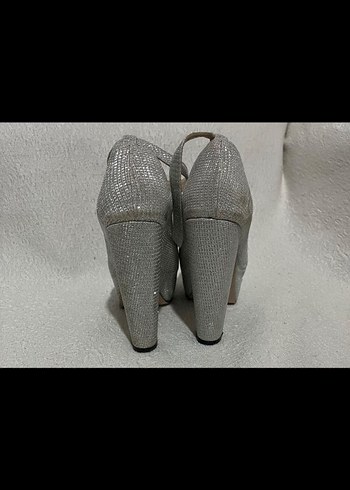 Gri Simli yüksek platform topuklu Kadın Abiye Ayakkabı - Görsel 4