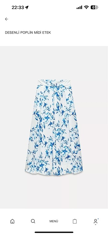 Zara etiketli mavi poplin etek