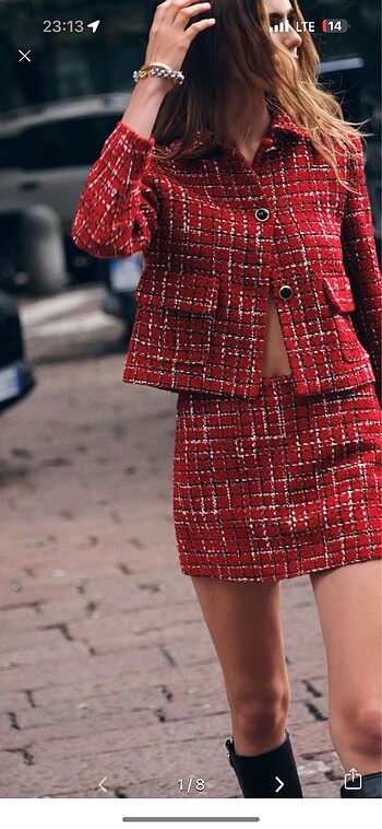 Zara etiketli dokulu kırmızı takım