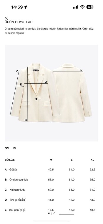 l Beden ten rengi Renk Zara ekru renk blazer
