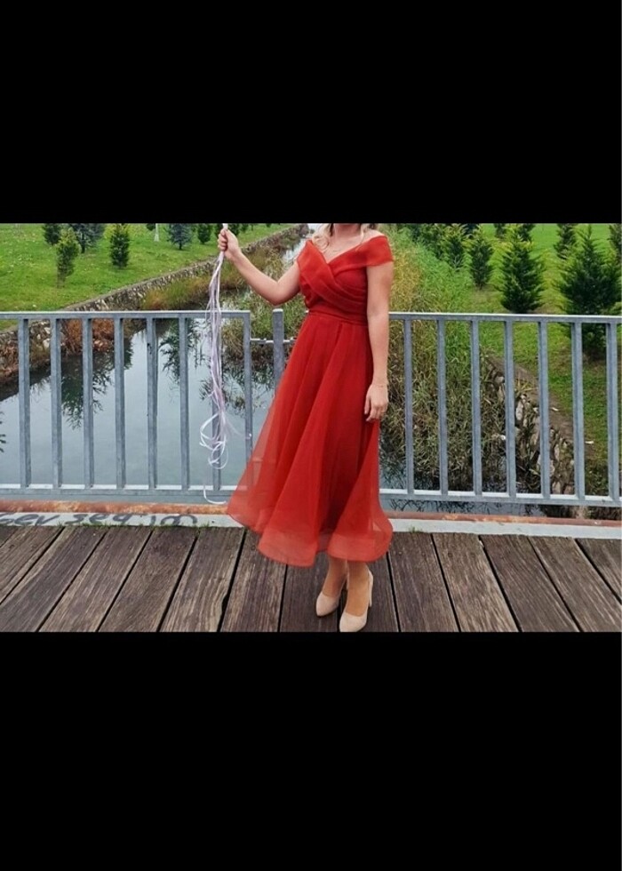 Kiremit rengi nişan elbisesi - Görsel 3