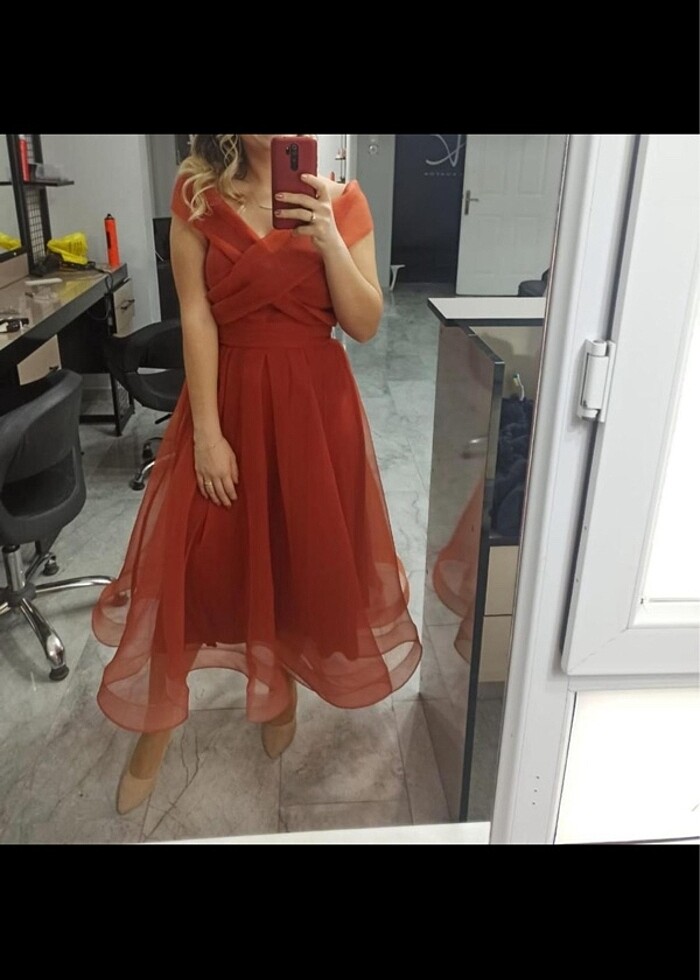 Kiremit rengi nişan elbisesi - Görsel 4