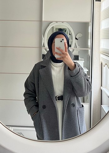 Gri Midi Kadın Kaban standart beden