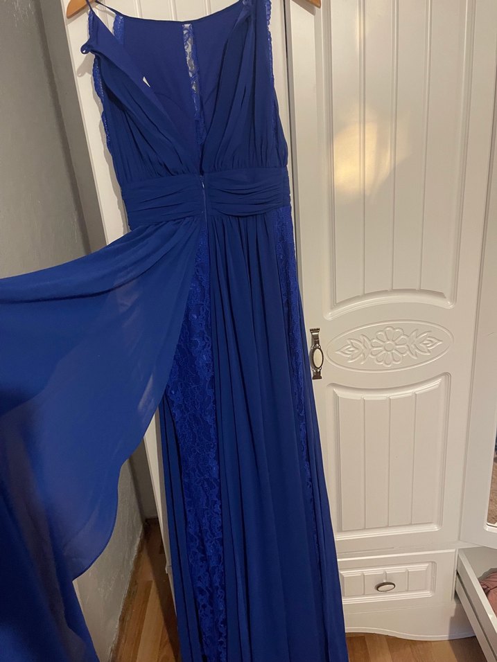 Mavi Drapeli Uzun Abiye Elbise - Görsel 4