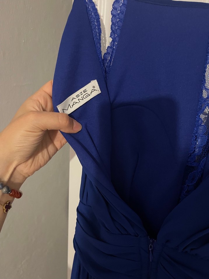 Mavi Drapeli Uzun Abiye Elbise - Görsel 5