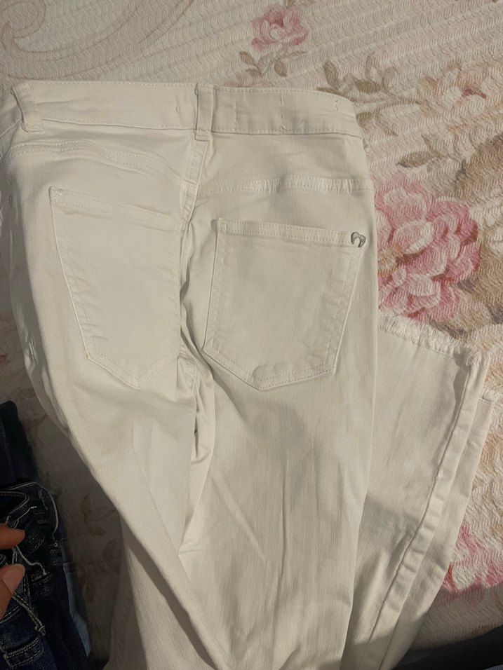 Düğmeli Beyaz Keten dar Kadın Pantolon - Görsel 2