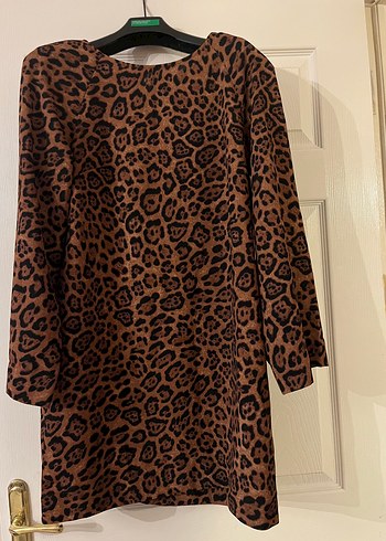 H&M Leopar Desenli Kahverengi Elbise