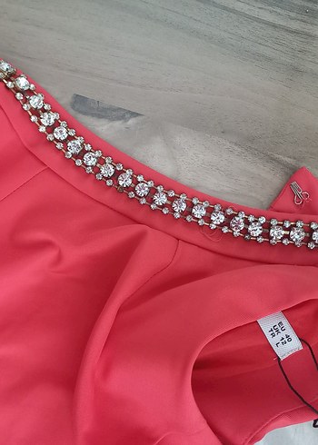 Pembe Yüksek Yakalı Midi Elbise - Görsel 3