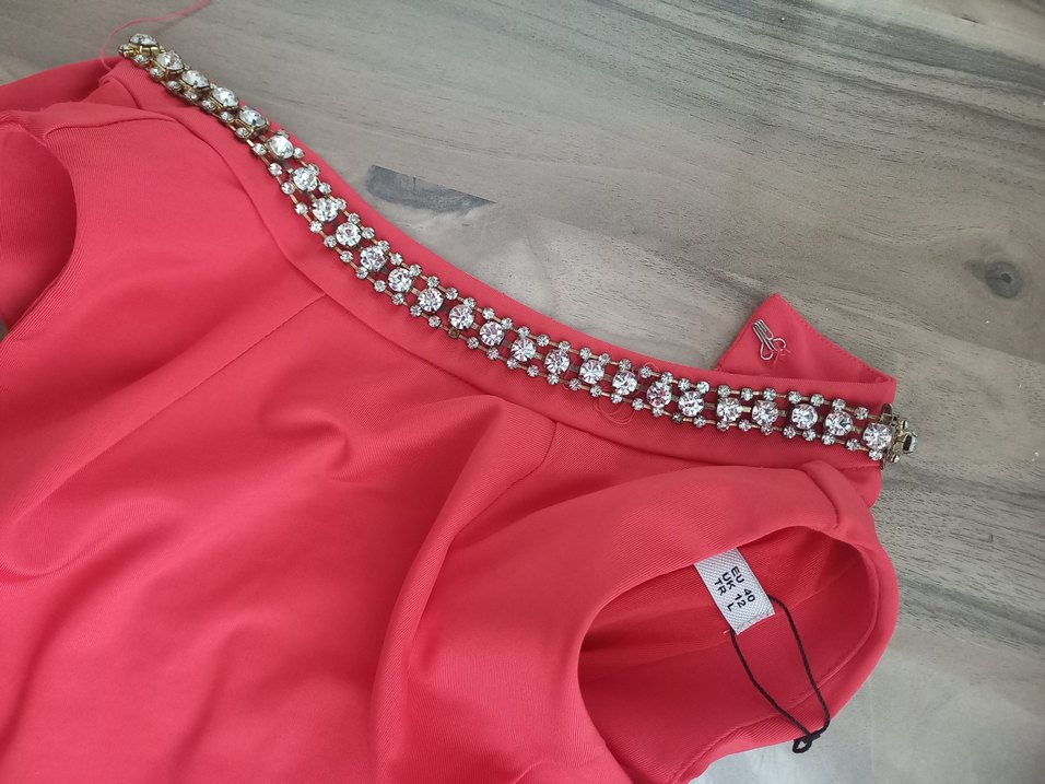 Pembe Yüksek Yakalı Midi Elbise - Görsel 3