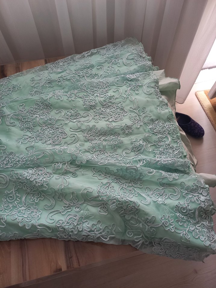 Turkuaz Nakışlı Uzun Straplez Nişan Elbisesi - Görsel 2