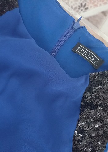 Siyah Detaylı Mavi Straplez Uzun Abiye Elbise - Görsel 3