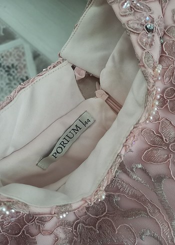 Dantel Detaylı Uzun Pembe Kadın Abiye - Görsel 3