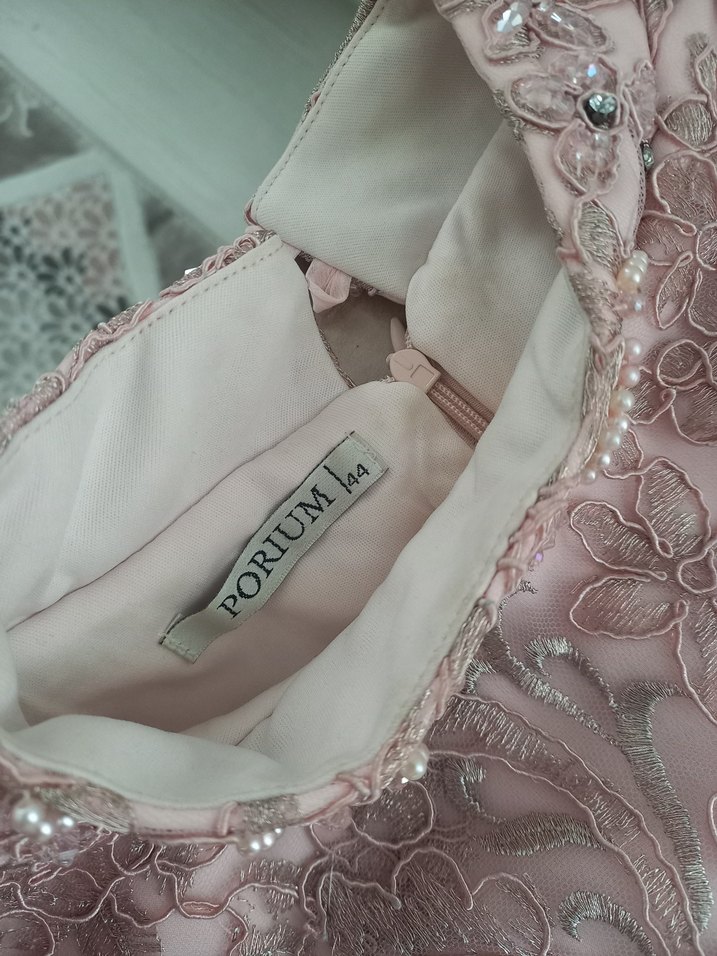 Dantel Detaylı Uzun Pembe Kadın Abiye - Görsel 3