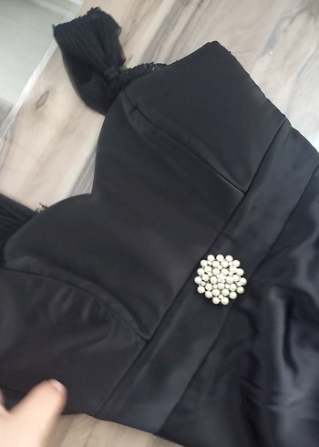 Uzun Siyah Straplez Gotik Abiye Elbise - Görsel 3