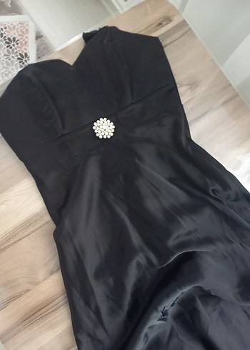 Uzun Siyah Straplez Gotik Abiye Elbise - Görsel 2