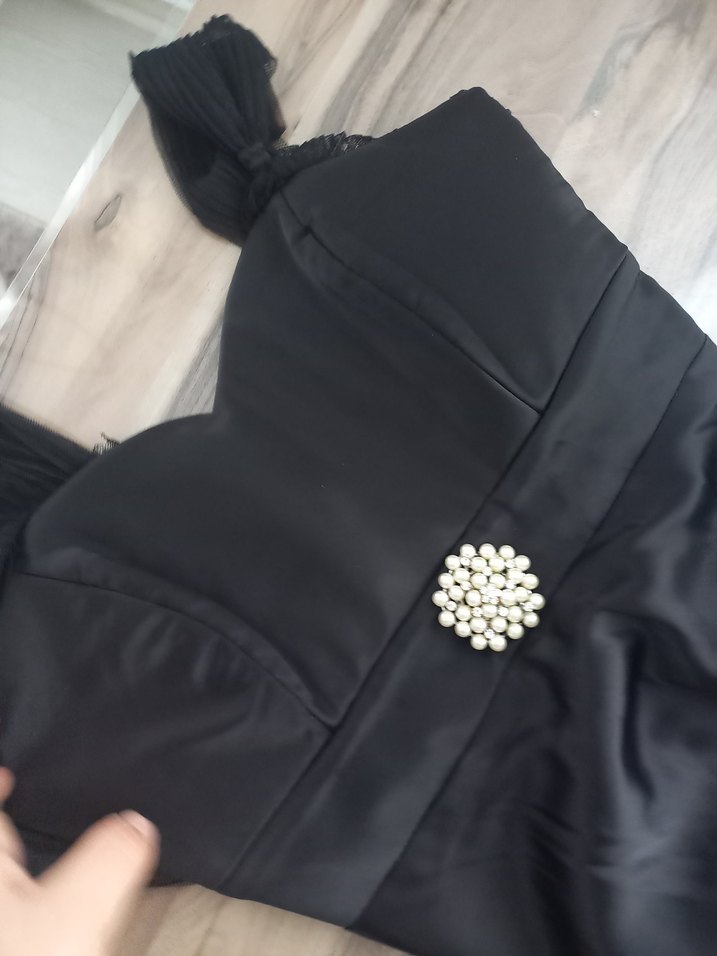 Uzun Siyah Straplez Gotik Abiye Elbise - Görsel 3