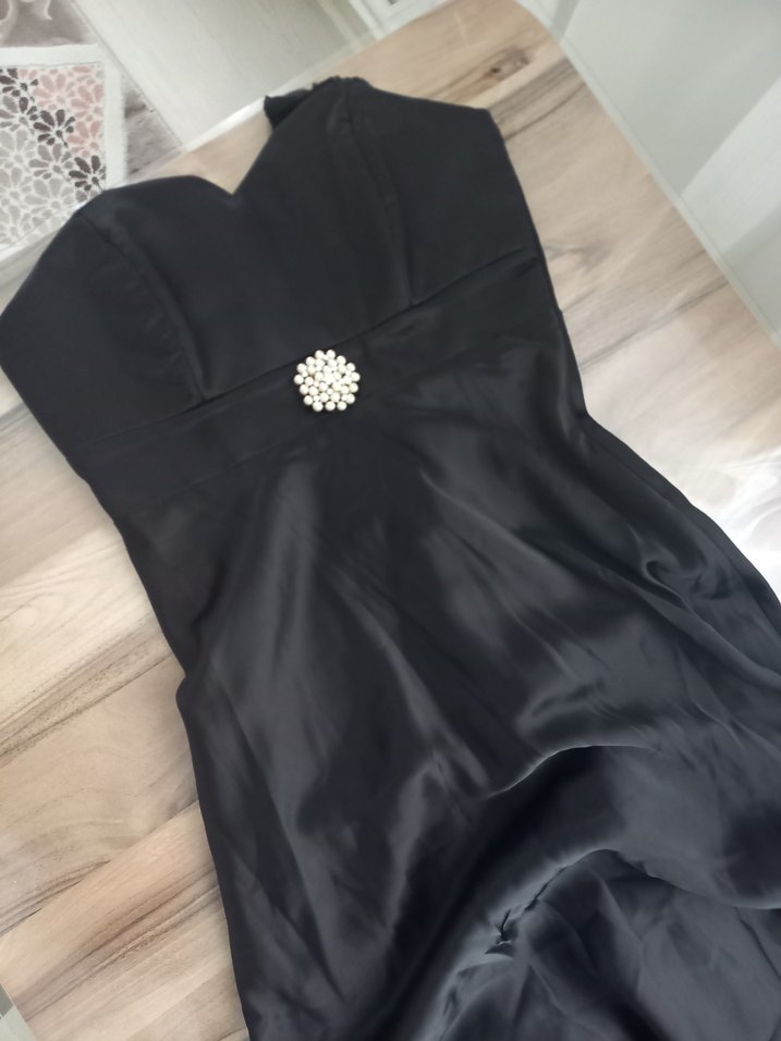 Uzun Siyah Straplez Gotik Abiye Elbise - Görsel 2