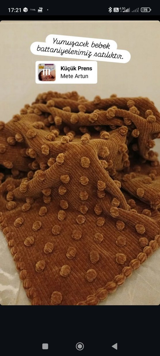 Kahverengi Nakışlı Örgü Çocuk Battaniyesi - Görsel 4