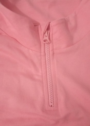 Kızlar İçin Pembe Yarım Fermuarlı Sweatshirt - Görsel 3