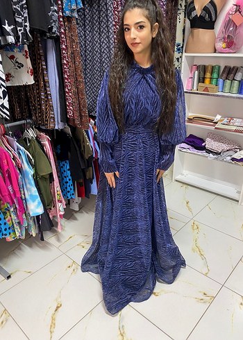 Mavi Uzun Bohem Kadın Elbise - Görsel 3