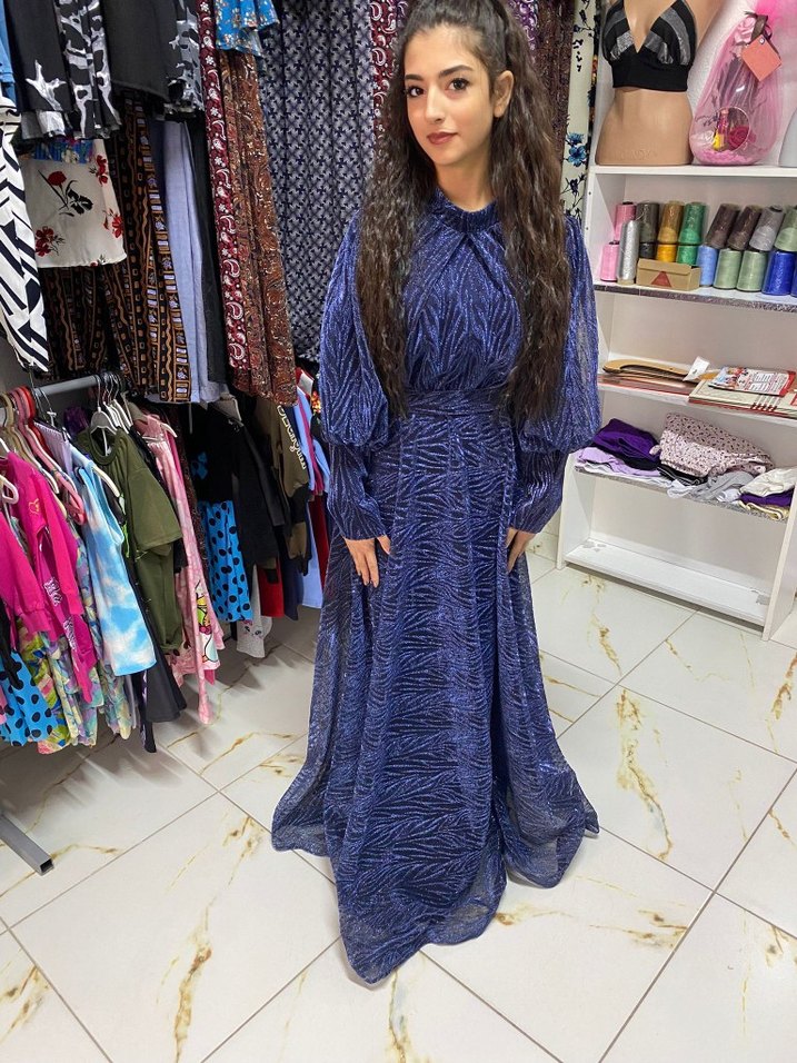 Mavi Uzun Bohem Kadın Elbise - Görsel 3