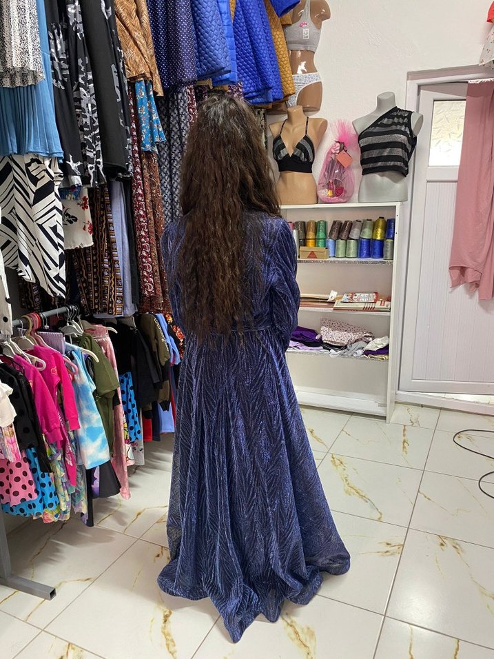 Mavi Uzun Bohem Kadın Elbise - Görsel 4